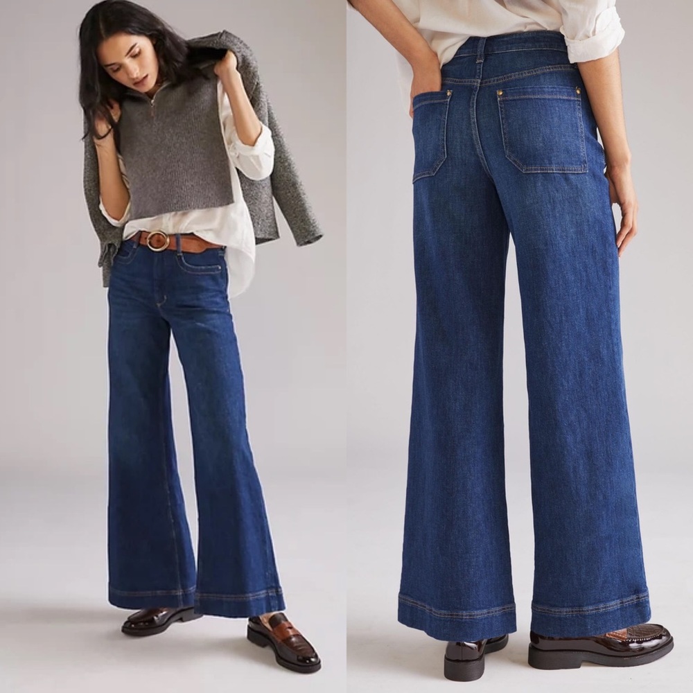 Anthropologie Dark Blue Wide-Leg Flare Jeans